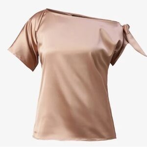 🔵 SHEIN Champagne Asymmetrical Tie Shoulder Blouse Size Medium